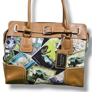 TALBOTS | POSTCARD RESORT CRUISE LARGE TRAVEL SATCHEL COTTON CANVAS VEGAN BAG